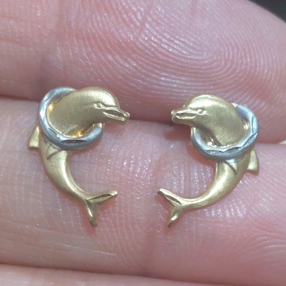 Jewelry - 1/5 inch approx gold dolphin earrings  14k marked comes with backs backs no mark